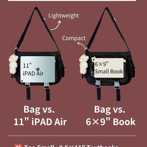 Kawaii White Japanese Ita Bag Messenger Crossbody with Pins for Women & Men - Picture 4 of 8